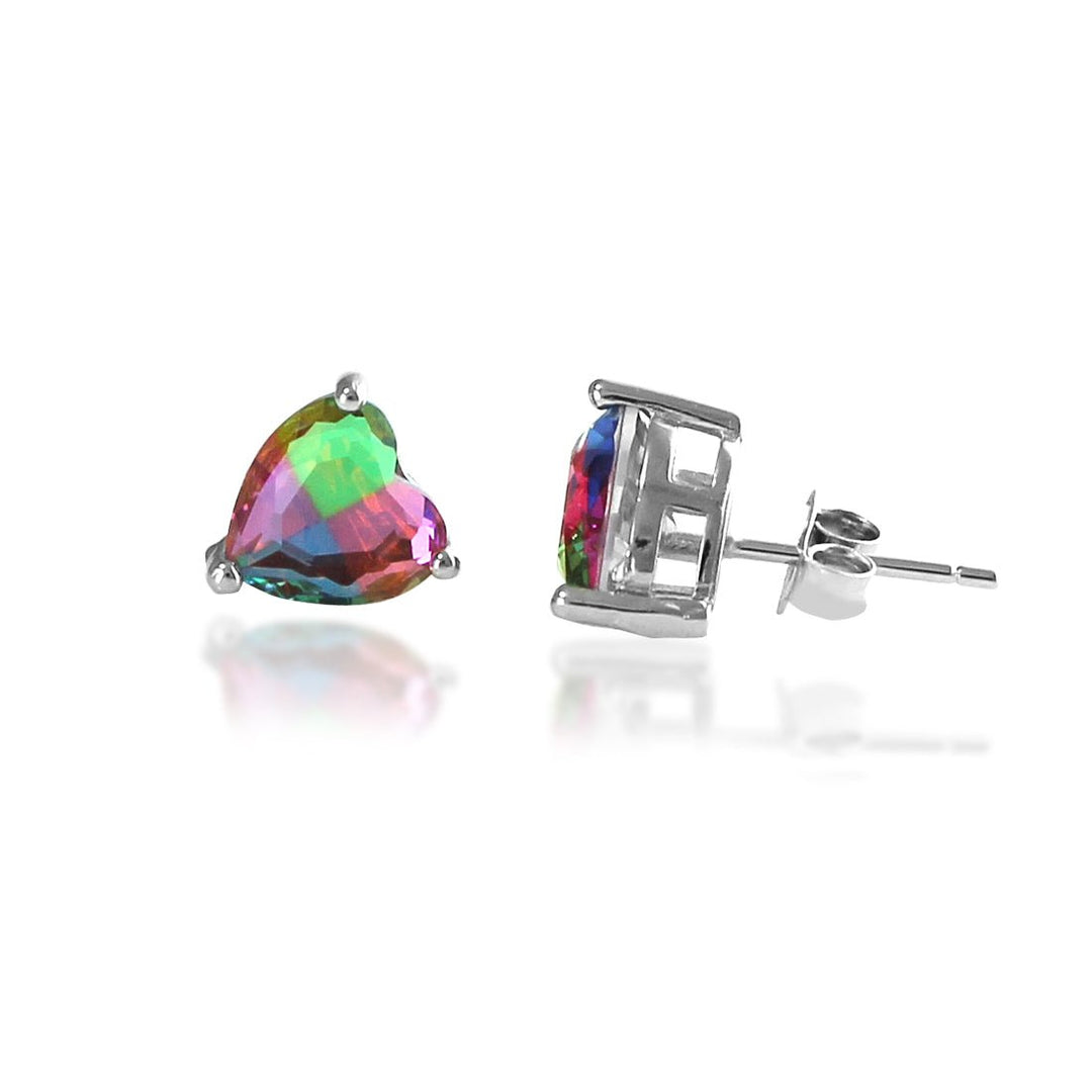 Rainbow Collection Taraash 925 Sterling Silver Multicolor Heart Shape CZ Pendant Set For Women - Taraash