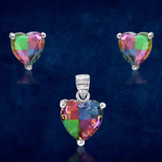 Rainbow Collection Taraash 925 Sterling Silver Multicolor Heart Shape CZ Pendant Set For Women - Taraash