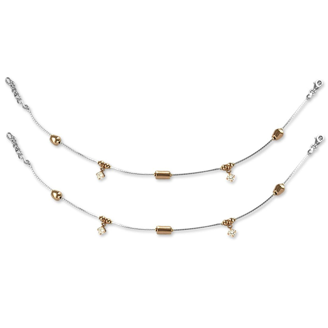 Taraas 925 Silver Rose Gold Plated Beads CZ Anklet For Women - Taraash