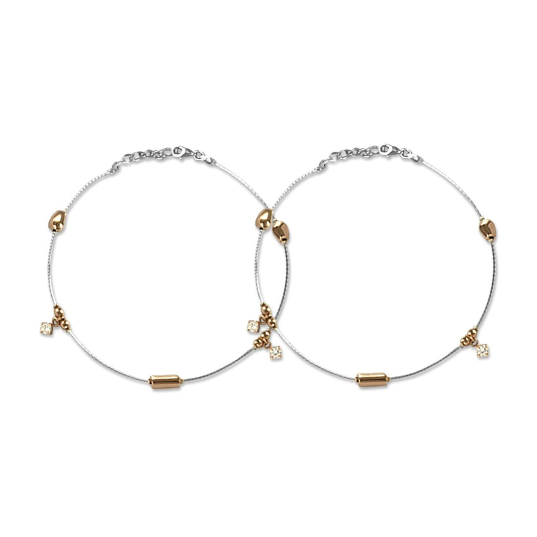 Taraas 925 Silver Rose Gold Plated Beads CZ Anklet For Women - Taraash