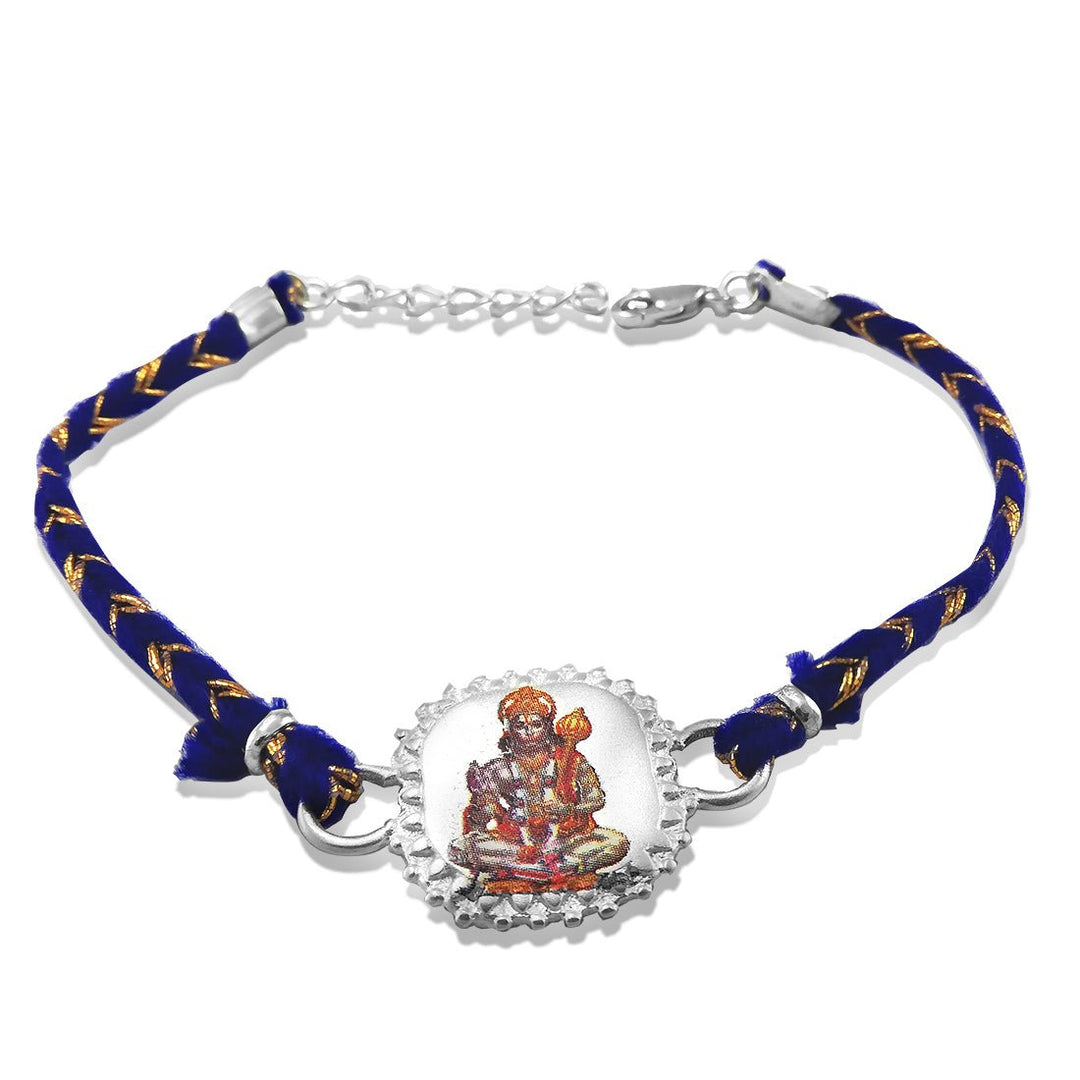 Taraash 925 Silver Bajrangbali Print Thread Rakhi For Brother - Taraash
