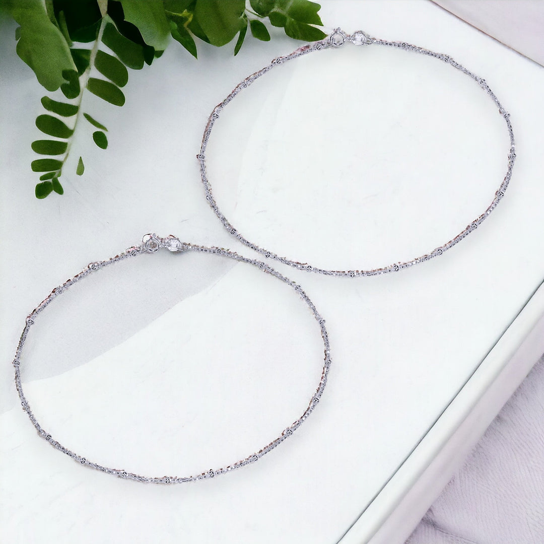 Taraash 925 Silver Beaded Box Chain Anklets For Women - Taraash