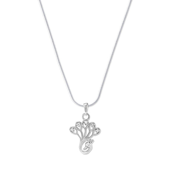Taraash 925 Silver Beautiful Peacock CZ Pendant with Chain - Taraash