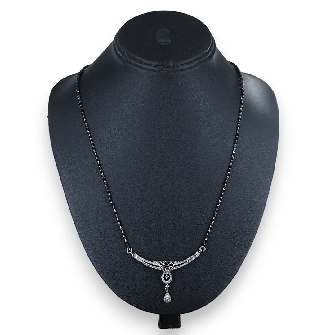 Taraash 925 Silver Black Beaded Fancy Design Mangalsutra - Taraash