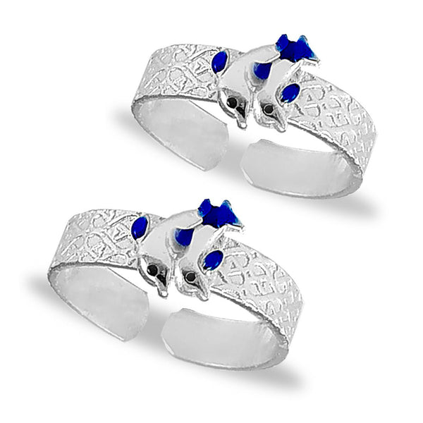 Taraash 925 Silver Blue Enamel Dolphin Design Toe Ring For Women - Taraash