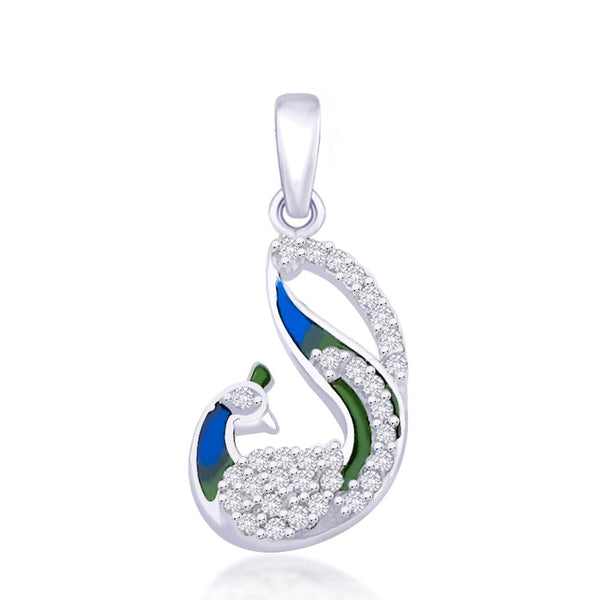 Taraash .925 Silver CZ Multicolored Enamel Peacock Pendant For Women PD1600R - Taraash