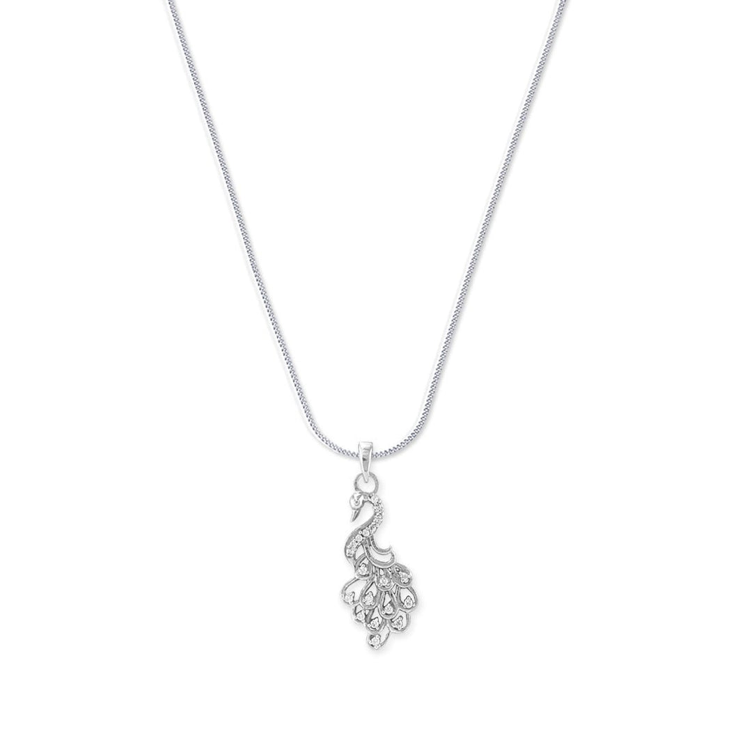 Taraash 925 Silver CZ Peacock Pendant with Chain For Women - Taraash
