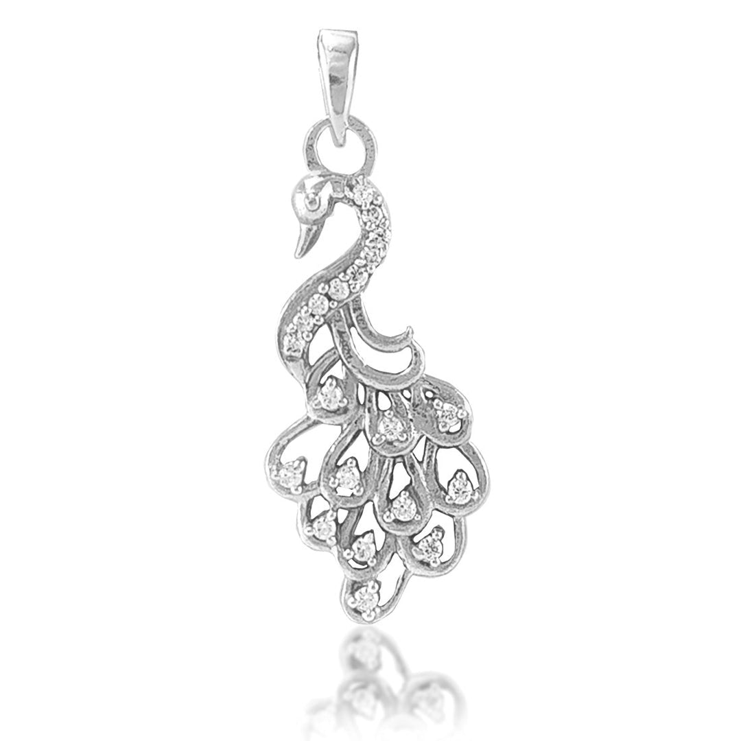 Taraash 925 Silver CZ Peacock Pendant with Chain For Women - Taraash