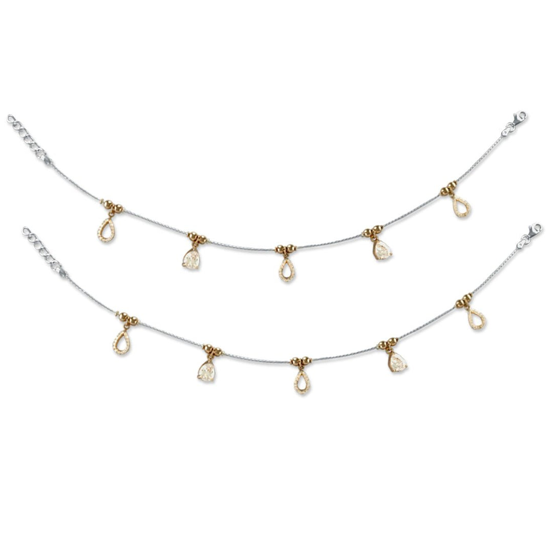 Taraash 925 Silver CZ Pearl Rose Gold Plated Anklet For Women - Taraash