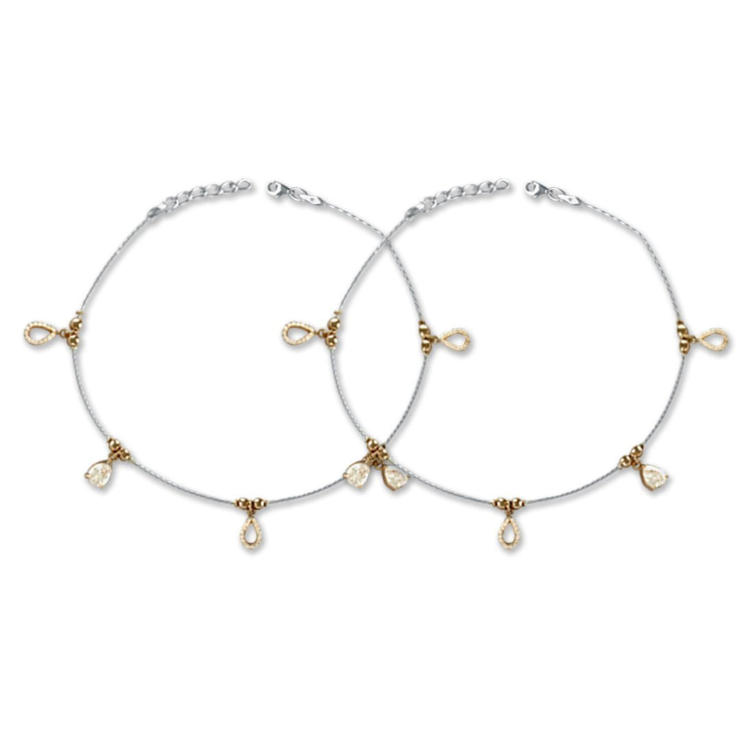 Taraash 925 Silver CZ Pearl Rose Gold Plated Anklet For Women - Taraash