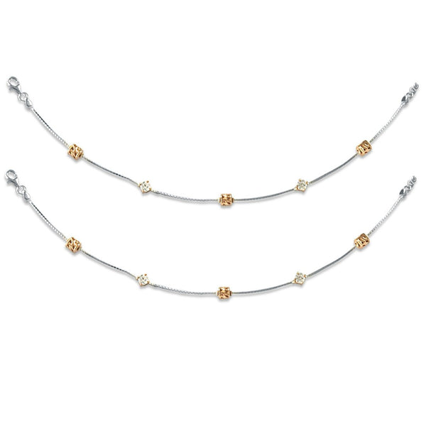 Taraash 925 Silver CZ Rose Gold Plated Beads Anklet For Women - Taraash
