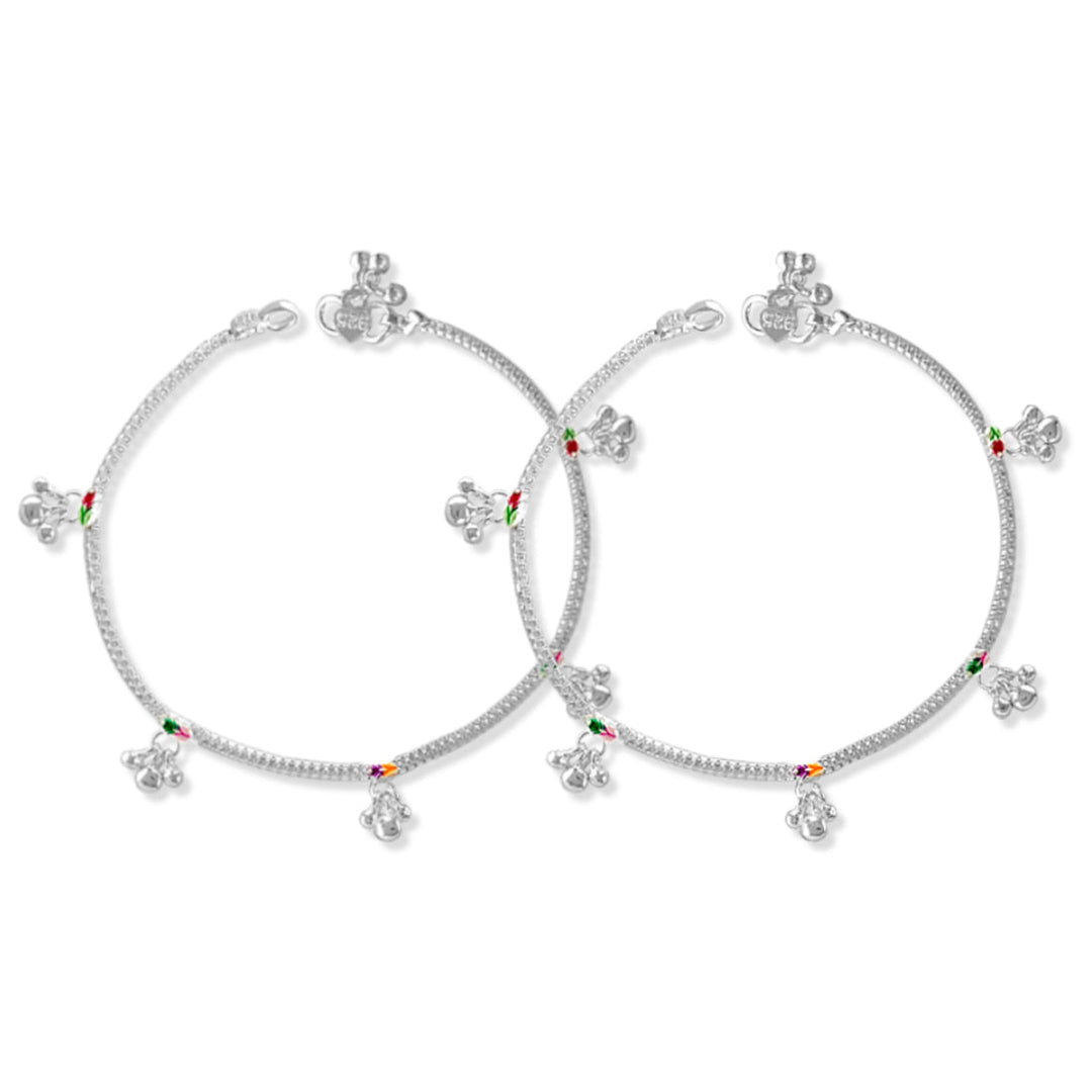Taraash 925 Silver Dangling Beads Enamel Anklet For Women - Taraash