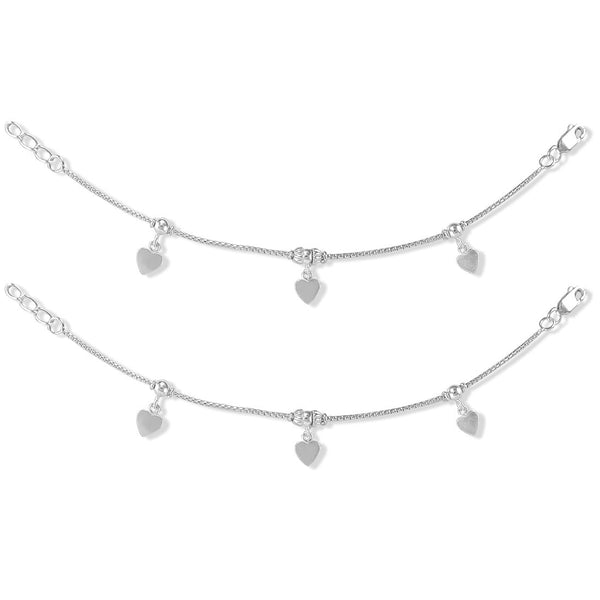 Taraash 925 Silver Dangling Heart Charm Anklet For Girls - Taraash