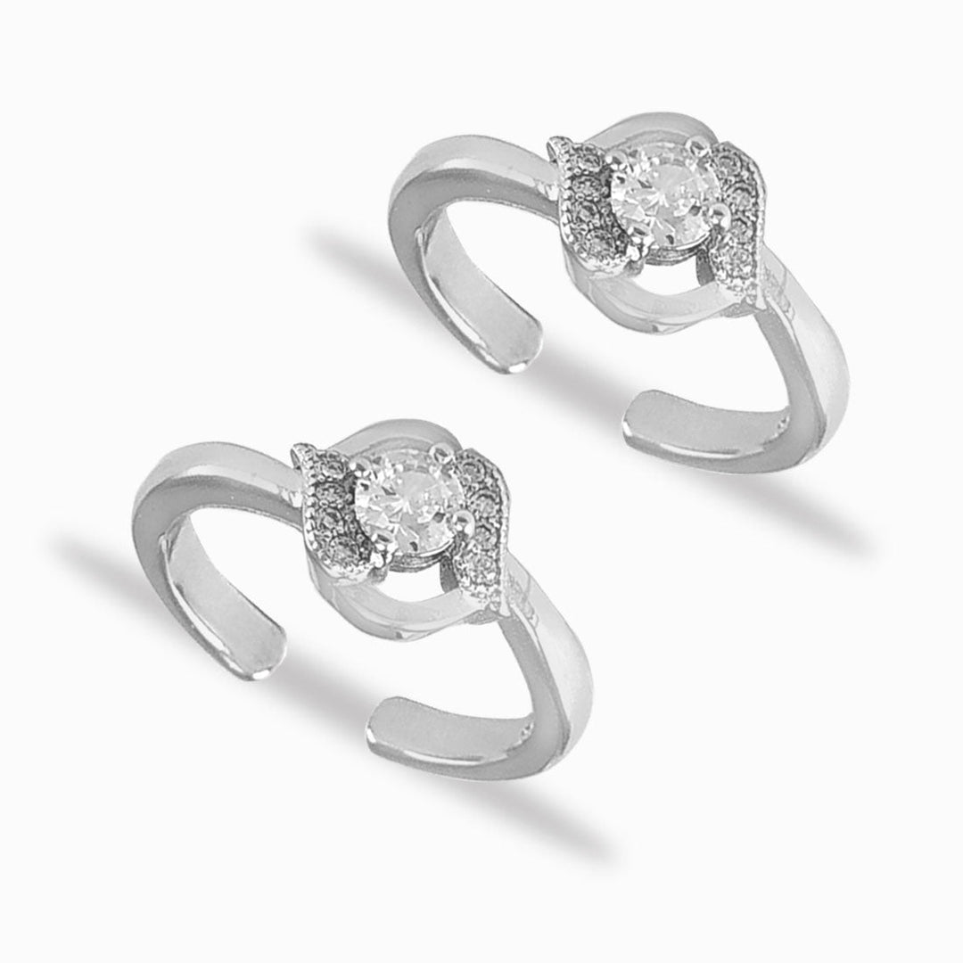 Taraash 925 Silver Designer CZ Toe Ring For Women - Taraash