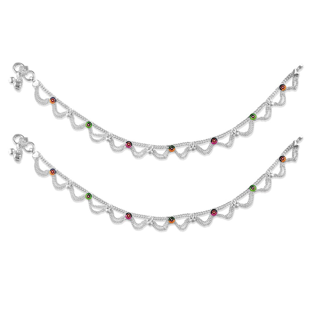Taraash 925 Silver Ethnic Bridal Enamel Anklet For Women - Taraash