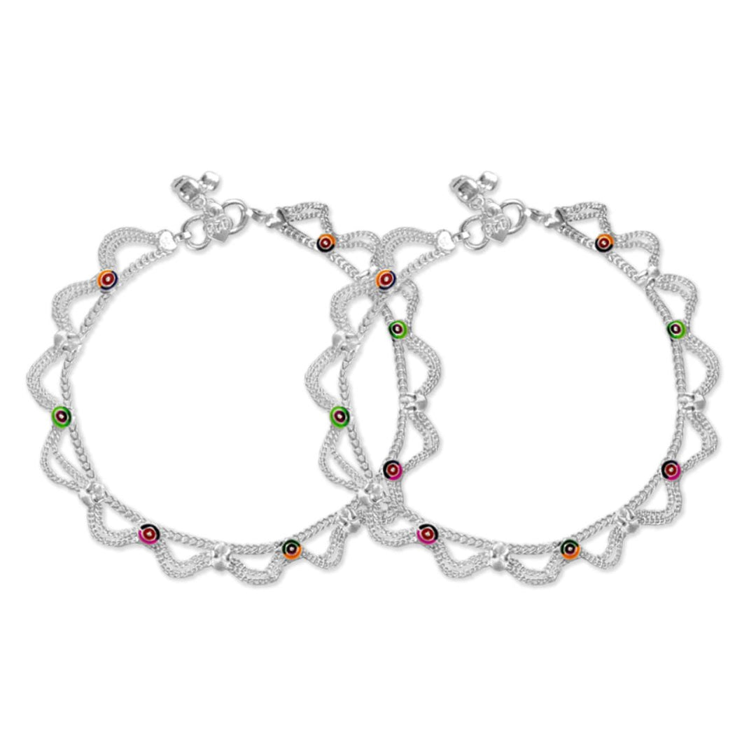 Taraash 925 Silver Ethnic Bridal Enamel Anklet For Women - Taraash