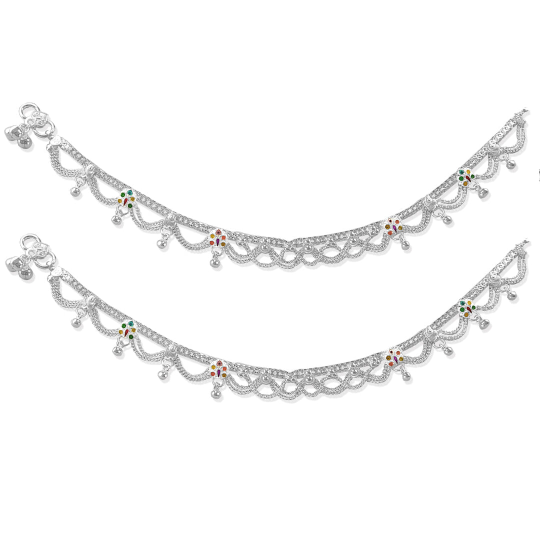 Taraash 925 Silver Ethnic Butterfly Design Enamel Anklet For Women - Taraash