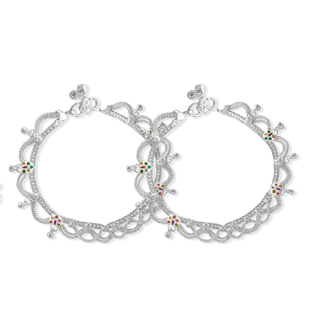 Taraash 925 Silver Ethnic Butterfly Design Enamel Anklet For Women - Taraash