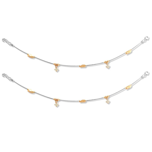 Taraash 925 Silver Fashionable Rose Gold Plated CZ Beads Anklet For Women - Taraash