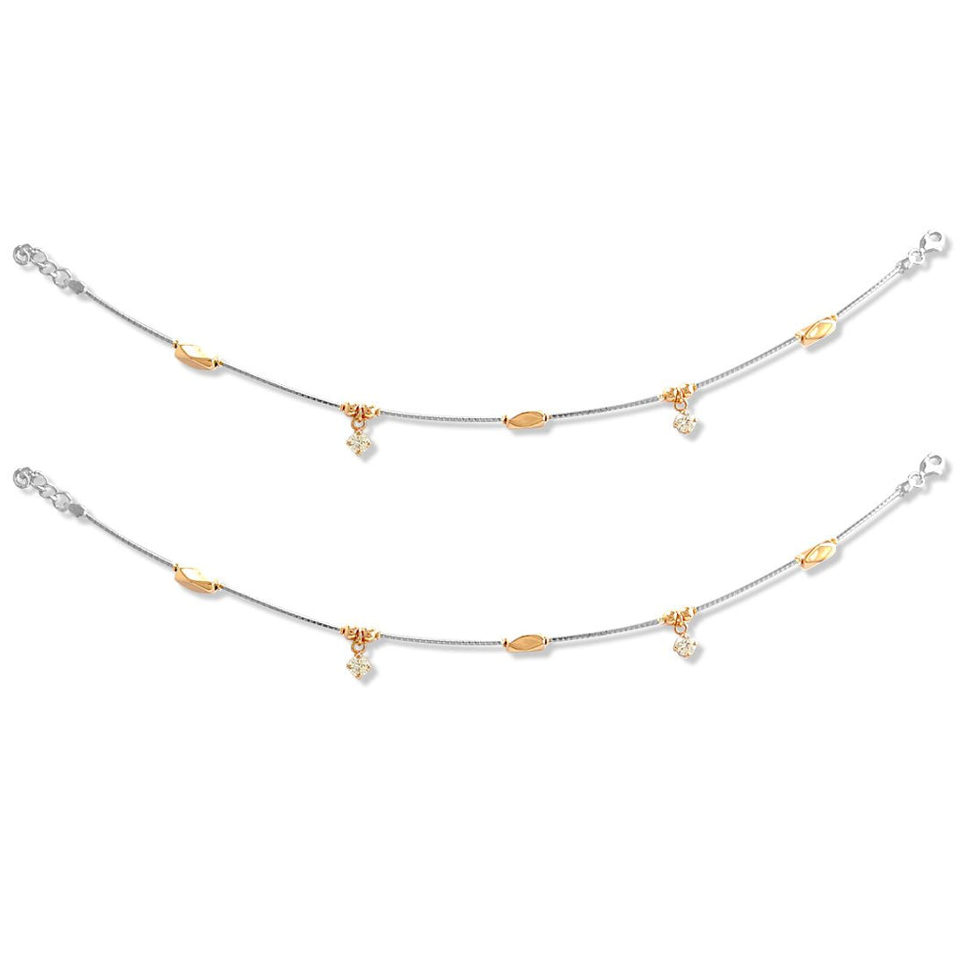 Taraash 925 Silver Fashionable Rose Gold Plated CZ Beads Anklet For Women - Taraash