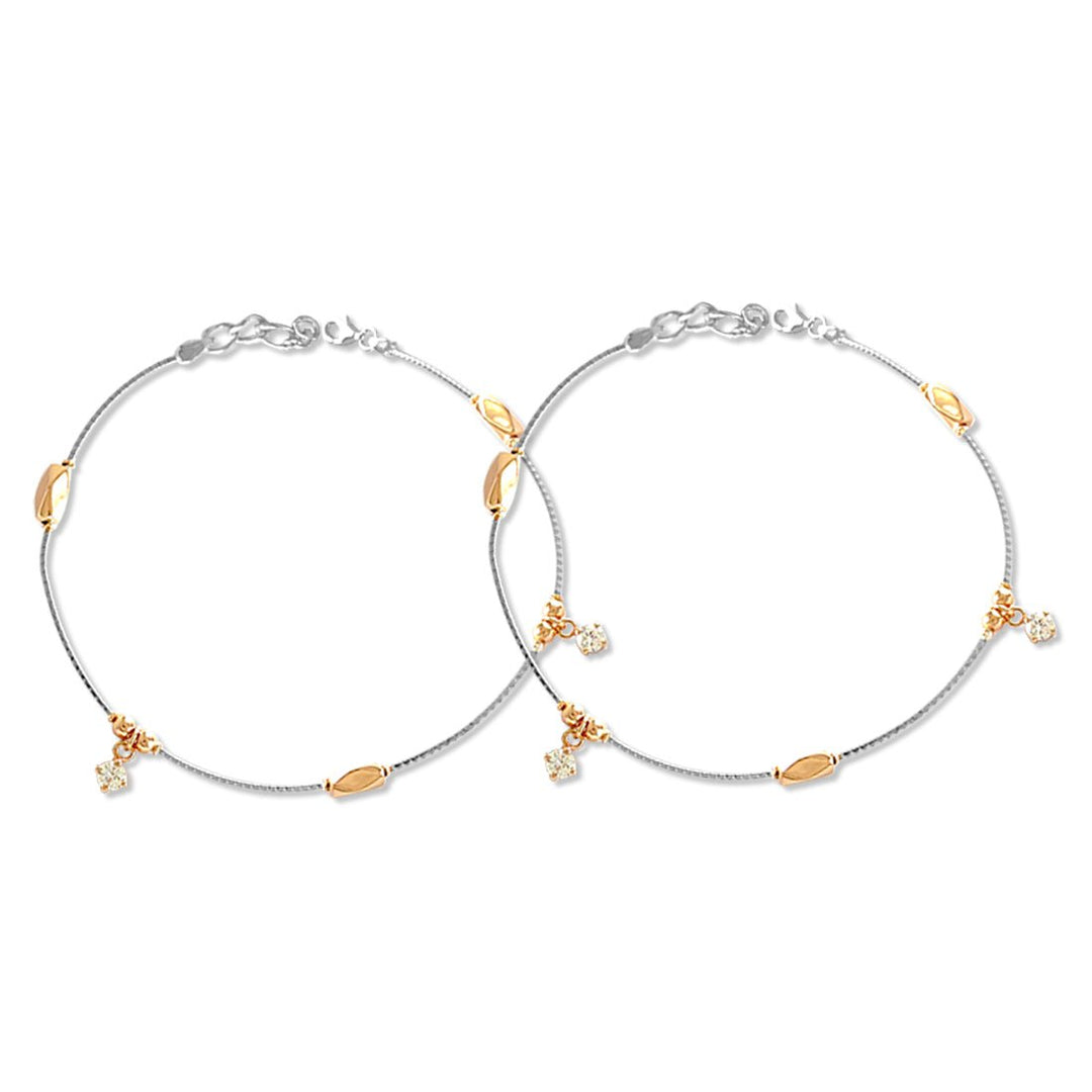 Taraash 925 Silver Fashionable Rose Gold Plated CZ Beads Anklet For Women - Taraash