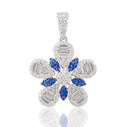 Taraash 925 Silver Floral Design Blue White CZ Pendant Set For Women - Taraash