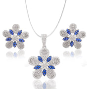 Taraash 925 Silver Floral Design Blue White CZ Pendant Set For Women - Taraash