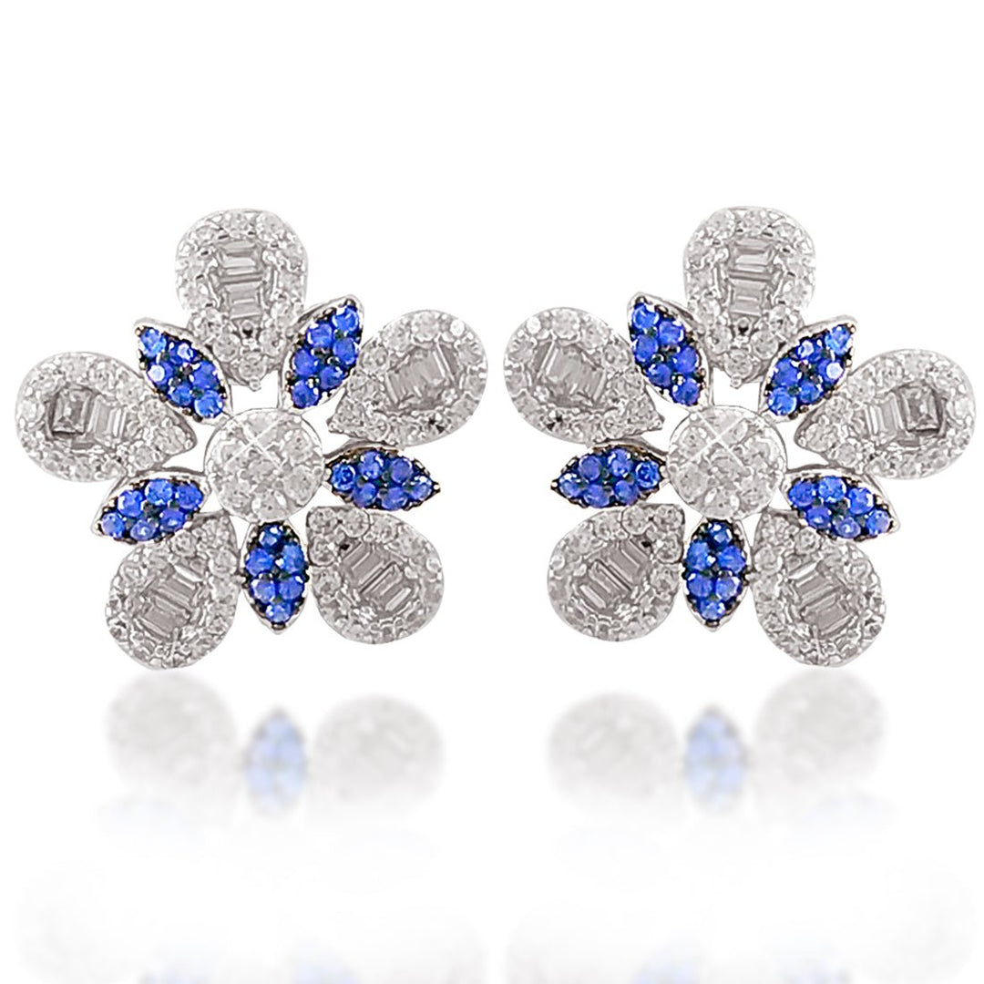 Taraash 925 Silver Floral Design Blue White CZ Pendant Set For Women - Taraash