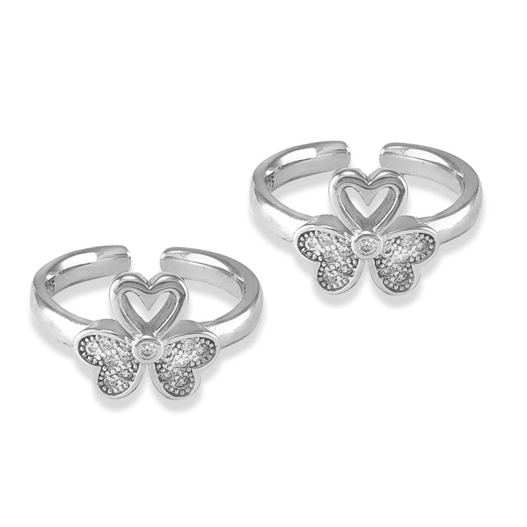 Taraash 925 Silver Floral Design CZ Heart Toe Ring For Women - Taraash
