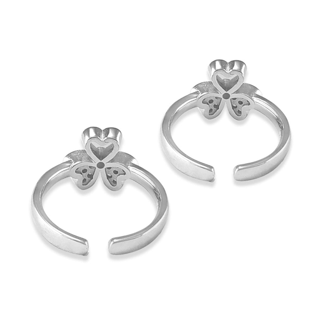 Taraash 925 Silver Floral Design CZ Heart Toe Ring For Women - Taraash
