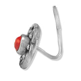 Taraash 925 Silver Floral Design Red Stone Nose Pin For Women - Taraash