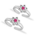 Load image into Gallery viewer, Taraash 925 Silver Floral Designer White Pink CZ Toe Ring - Taraash