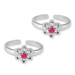 Load image into Gallery viewer, Taraash 925 Silver Floral Designer White Pink CZ Toe Ring - Taraash