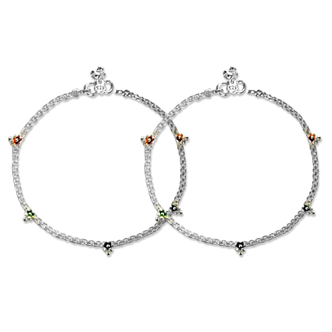 Taraash 925 Silver Floral Enamel Anklet For Women - Taraash
