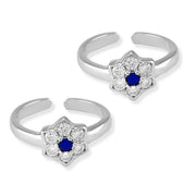 Taraash 925 Silver Floral White Blue CZ Toe Ring For Women - Taraash