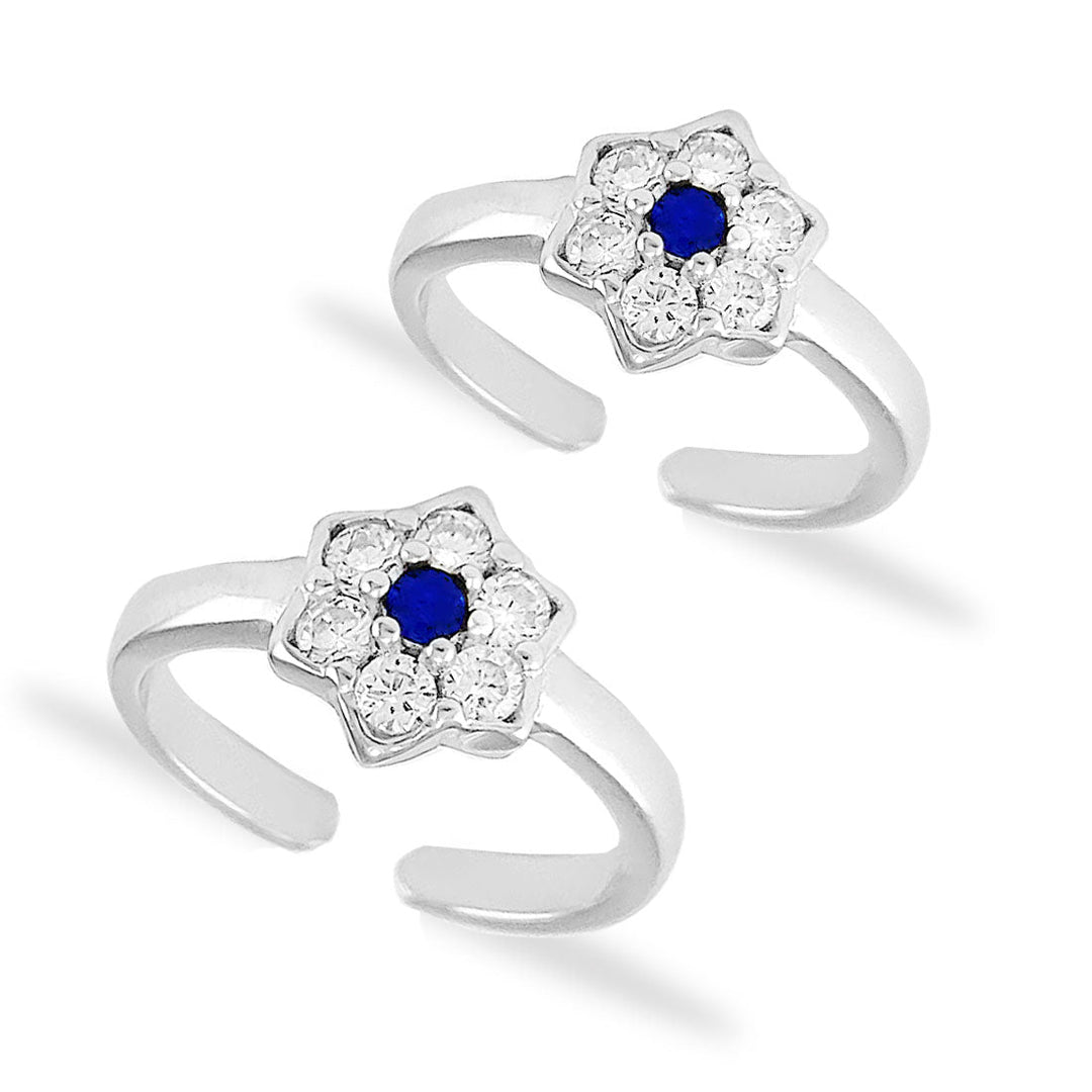 Taraash 925 Silver Floral White Blue CZ Toe Ring For Women - Taraash