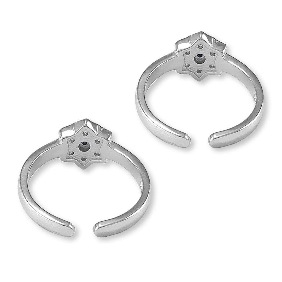 Taraash 925 Silver Floral White Blue CZ Toe Ring For Women - Taraash