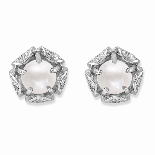 Taraash 925 Silver Floral White CZ Pearl Earring For Women - Taraash