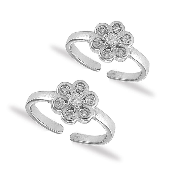 Taraash 925 Silver Floral White CZ Toe Ring For Women - Taraash