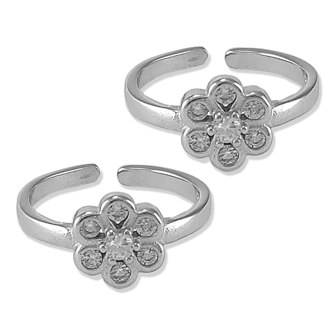 Taraash 925 Silver Floral White CZ Toe Ring For Women - Taraash