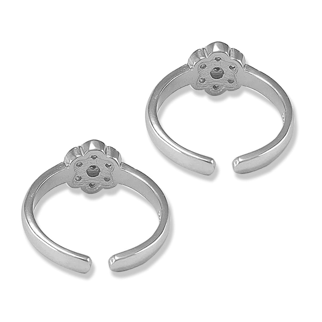 Taraash 925 Silver Floral White Pink CZ Toe Ring For Women - Taraash