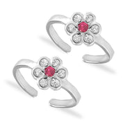 Taraash 925 Silver Floral White Pink CZ Toe Ring For Women - Taraash