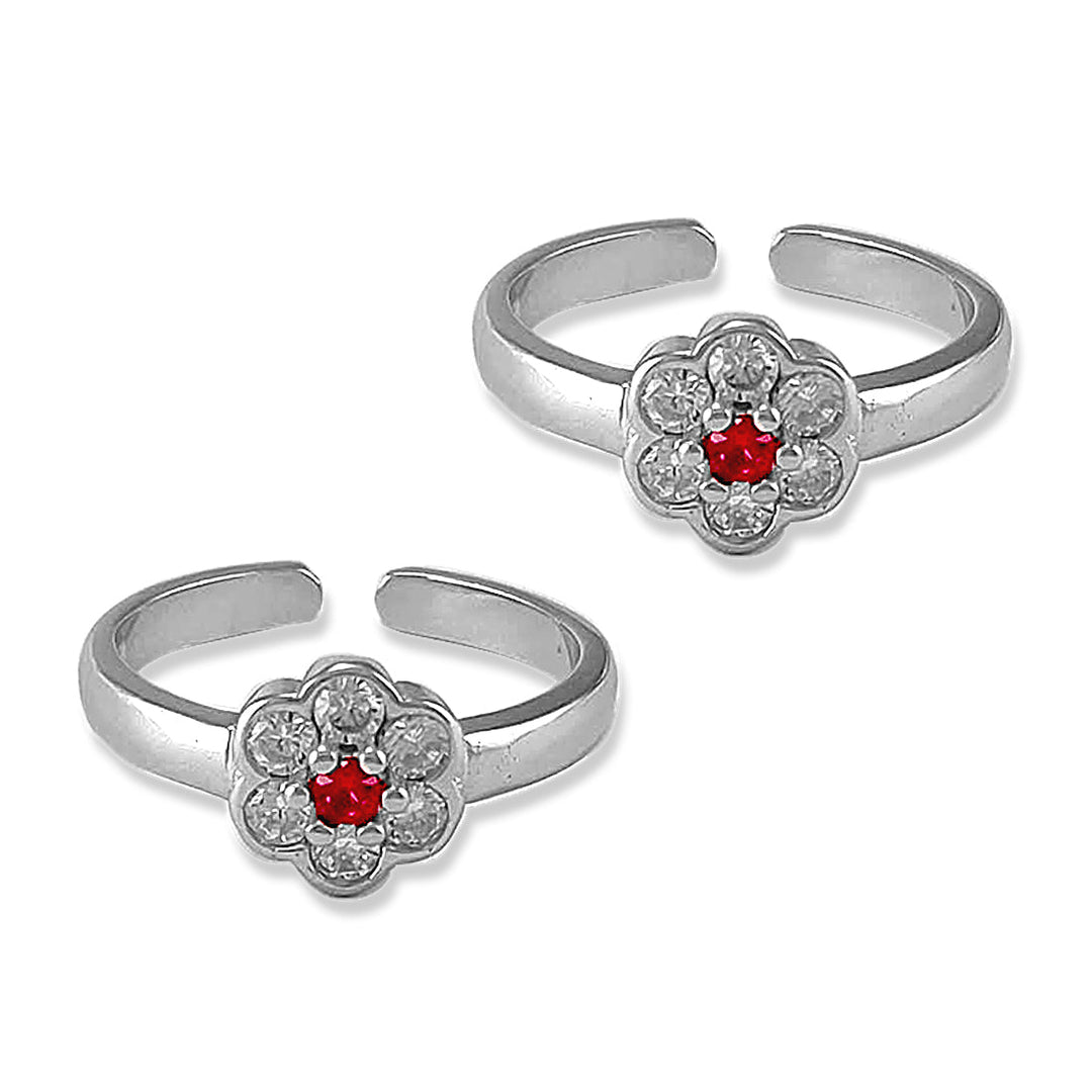 Taraash 925 Silver Floral White Pink CZ Toe Ring For Women - Taraash