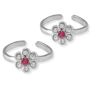 Taraash 925 Silver Floral White Pink CZ Toe Ring For Women - Taraash