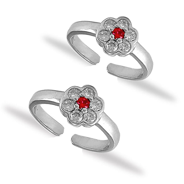 Taraash 925 Silver Floral White Pink CZ Toe Ring For Women - Taraash