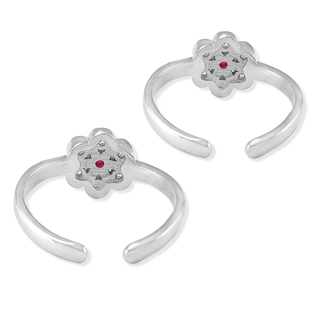 Taraash 925 Silver Floral White Pink CZ Toe Ring For Women - Taraash