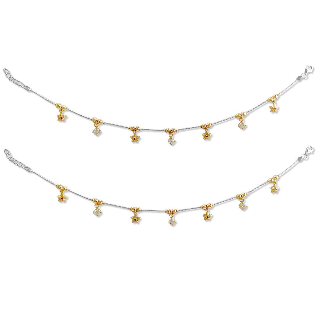 Taraash 925 Silver Flower CZ Rose Gold Plated Anklet For Women - Taraash