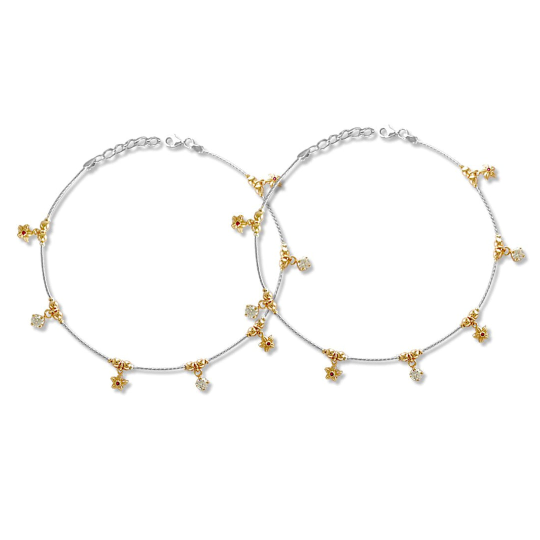 Taraash 925 Silver Flower CZ Rose Gold Plated Anklet For Women - Taraash