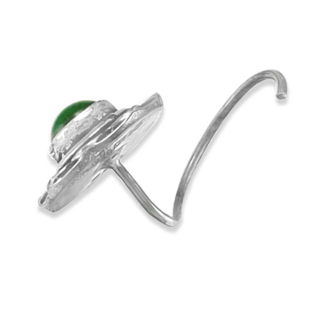 Taraash 925 Silver Flower Design Green Stone Nose Pin For Women - Taraash