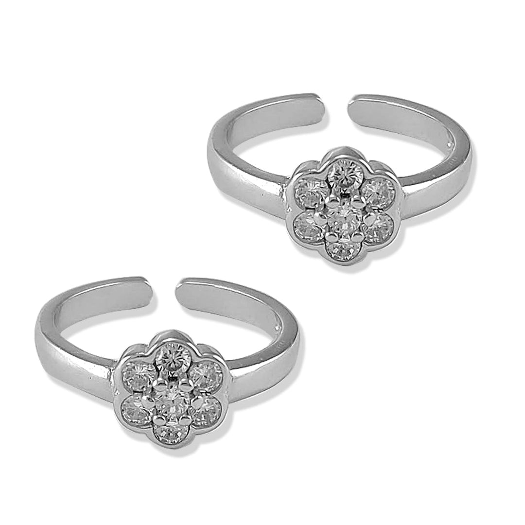 Taraash 925 Silver Flower White CZ Toe Ring For Women - Taraash